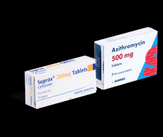 Suprax en ligne - Illustration de comprimés et d'un site web